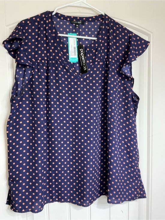 Papermoon Tops - NWT Papermoon Navy & Pink Polka Dot Flutter Sleeve Blouse Size XXL